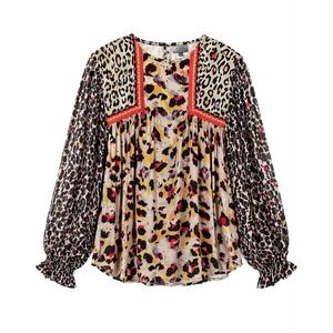 Anthropologie Bl-nk Miranda Peasant Blouse Boho Animal Print